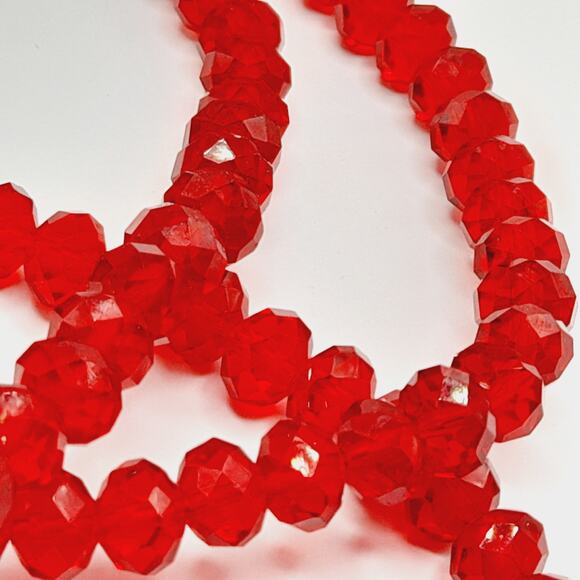 Red Faceted Crystal Bead Necklace, 36" Long Strand, No Clasp, Sparkling - Picture 4 of 8